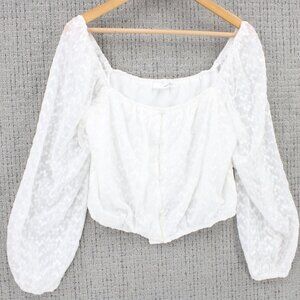 Heatherly Blouse Top Womens Medium M White Casual Long Sleeve Lace Cropped